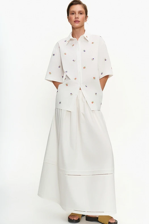 Рубашка из хлопка с вышивкой (Хлопок вышивка цветы арт.2017 Белый 100% хлопок; Размер: L)