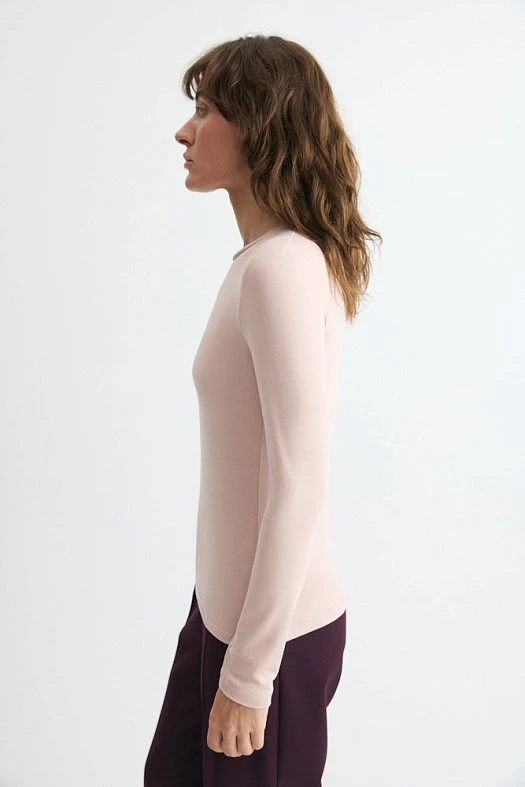 Лонгслив трикотажный из нежного хлопка (Трикотаж тонкий арт.1929 Розовый 95% хлопок, 5% эластан; Размер: XS)