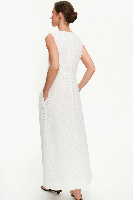 Платье макси из хлопка Broderie Anglaise (Шитье ромбы арт.1857 Белый 100% хлопок; Размер: L)