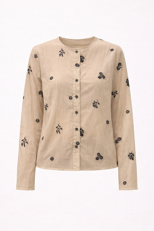 Блуза прозрачная с вышивкой (75% тенсел, 25% полиамид Бежевый; Размер: L)