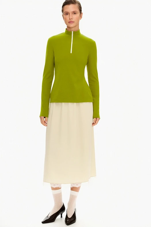 Водолазка на молнии с эффектом велюра (Трикотаж с лиоцеллом арт.1995 Лайм 36% лиоцелл, 57% п/э, 7% эластан; Размер: L)