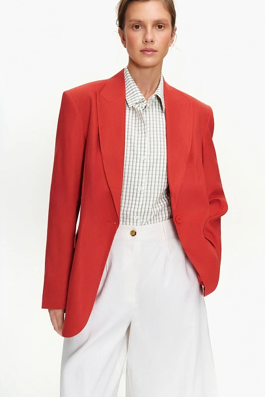 Жакет однобортный изо льна (55% лен, 42% вискоза, 3% п/э Красный; Размер: L)