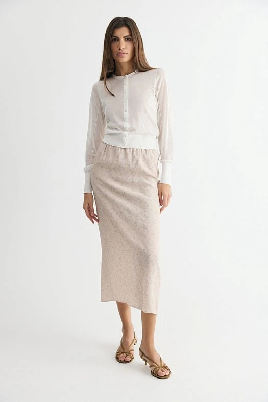 Юбка миди в бельевом стиле с цветочным принтом (Вискоза струящаяся принт цвета арт.1918 Бежевый 100% вискоза; Размер: S)