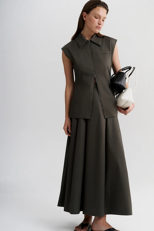 Юбка миди расклешенная (Тенсел арт.1923 Хаки 50% тенсел, 50% хлопок; Размер: M)