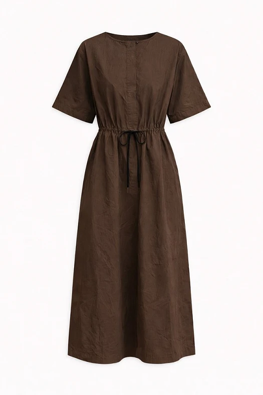 Платье миди с коротким рукавом из хлопка (100% хлопок Коричневый; Размер: XS-S)