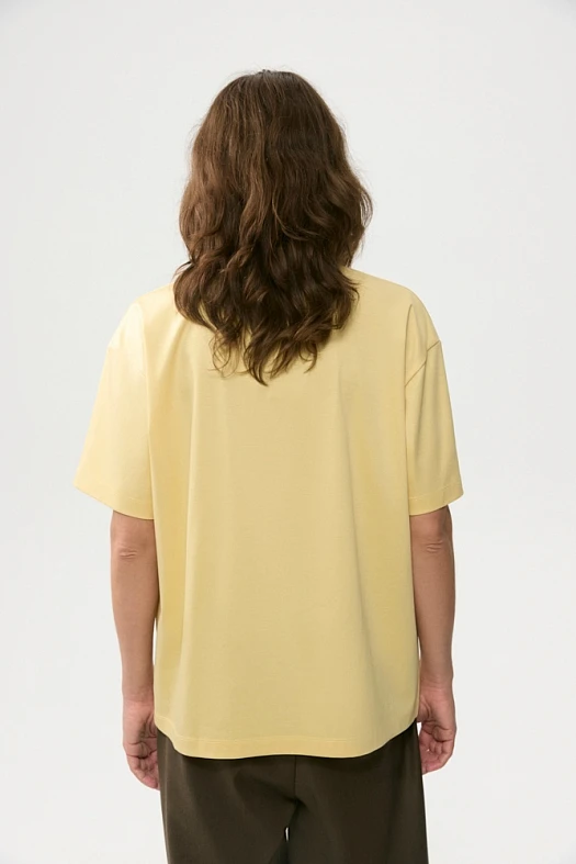 Футболка оверсайз с шёлком (Трикотаж с модалом и шелком арт.1870 Светло-желтый 65% хлопок, 30% модал, 5% шелк; Размер: L)