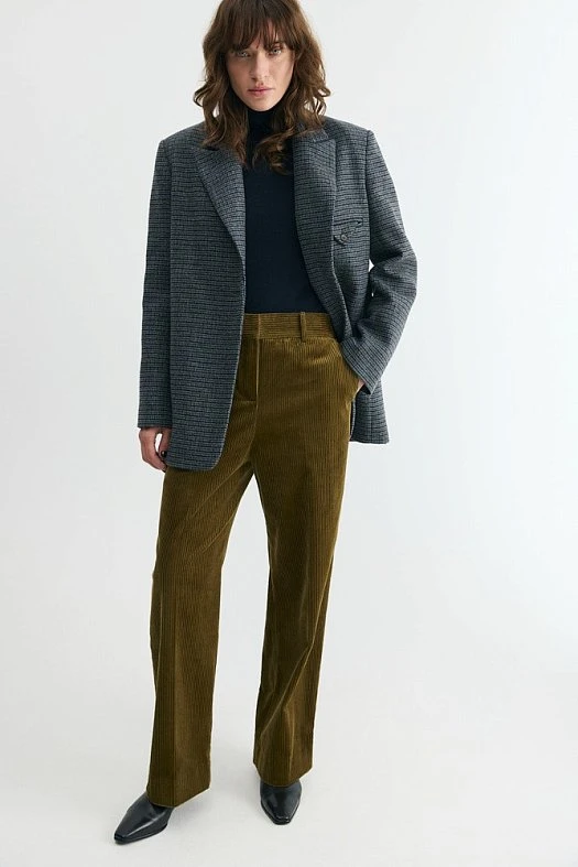 Брюки вельвет с заниженной талией (Вельвет арт.1944 Хаки 100% хлопок; Размер: S)