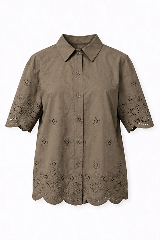 Рубашка из хлопка Broderie Anglaise (100% хлопок Тауп; Размер: XS-S)