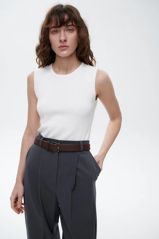 Топ вязаный с кашемиром (95% хлопок, 5% кашемир Молочный; Размер: M)