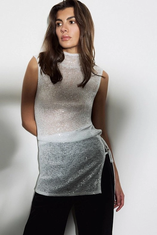 Пояс-баска с пайетками (Трикотаж с пайетками арт.1986 Серебряный 95% п/э, 5% эластан; Размер: M-L)