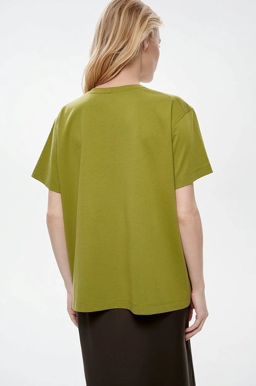 Футболка со смещённым плечевым швом (Трикотаж тонкий арт.1846 Зеленый 80% хлопок, 20% п/э; Размер: S)