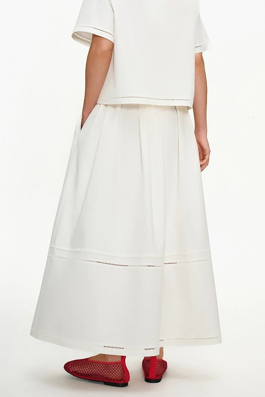 Юбка миди из хлопка с кружевной тесьмой (Хлопок с лиоцеллом арт.1685 Белый 52% хлопок, 48% лиоцелл; Размер: L)