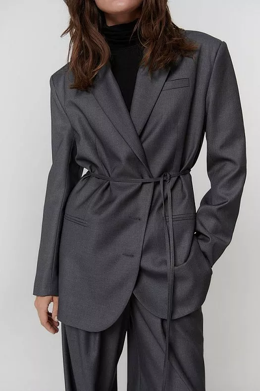 Жакет однобортный с поясом (Вискоза с шерстью арт.1779 Серый 52% вискоза, 20% шерсть, 28% п/э; Размер: XXS)