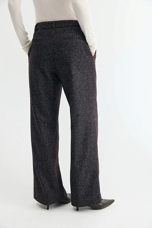 Брюки широкие из итальянской шерсти (Шерсть с вкраплениями арт.1945 Бордовый 50% шерсть, 20% хлопок, 30% п/э; Размер: M)