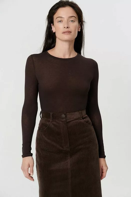 Лонгслив трикотажный с кашемиром (Трикотаж вискозный с кашемиром арт.1777 Коричневый 66% вискоза, 9% кашемир, 25% эластан; Размер: XXS)