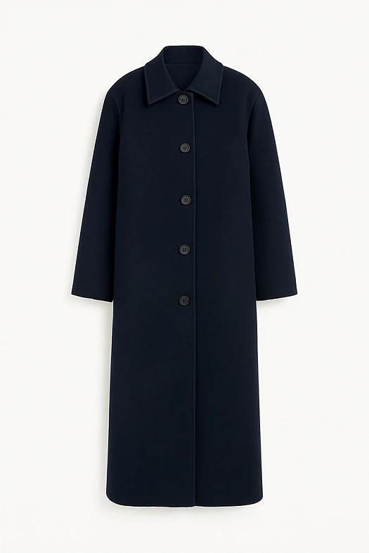 Пальто однобортное с отложным воротником из шерсти (70% шерсть, 30% п/э Темно-синий; Размер: M-L)