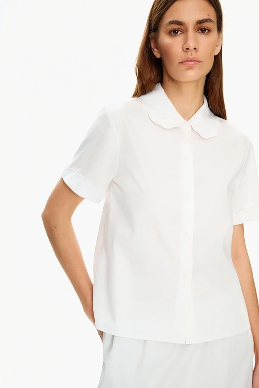 Рубашка с вышивкой из хлопка (Хлопок с лиоцеллом арт.1685 Белый 52% хлопок, 48% лиоцелл; Размер: M)