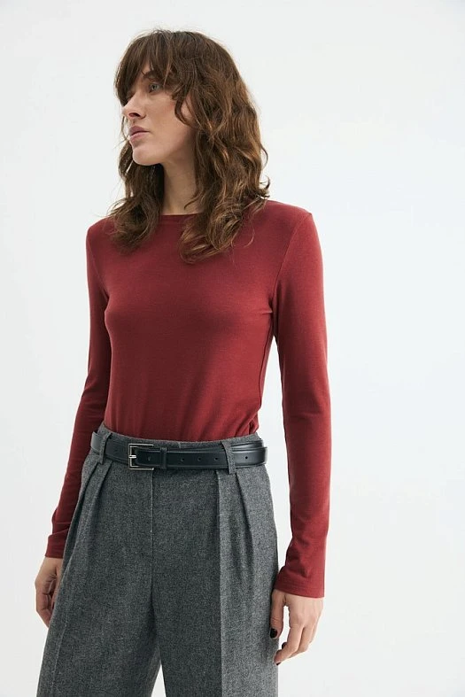 Лонгслив трикотажный с шерстью (77% тенсел, 19% шерсть, 4% эластан Кирпичный; Размер: M)
