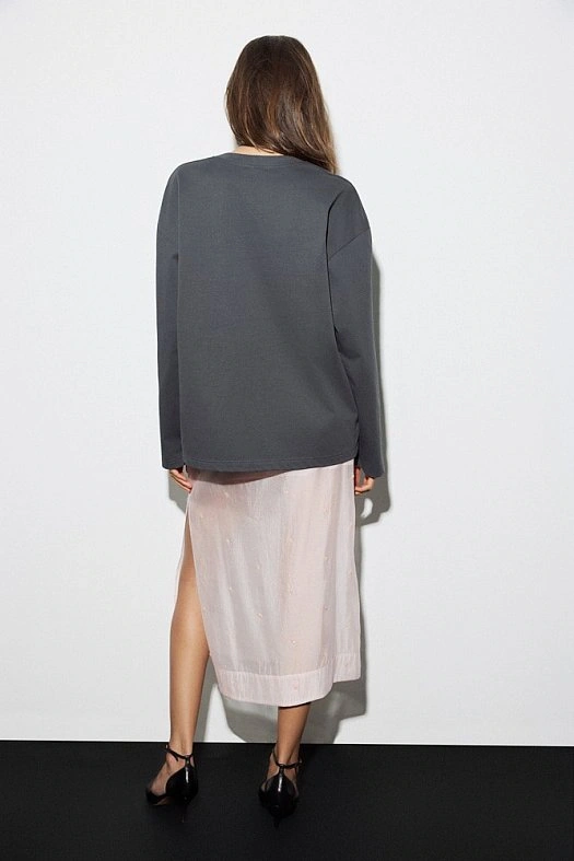 Лонгслив из хлопка (Трикотаж средней плотности арт.1971 Графитовый 100% хлопок; Размер: L)