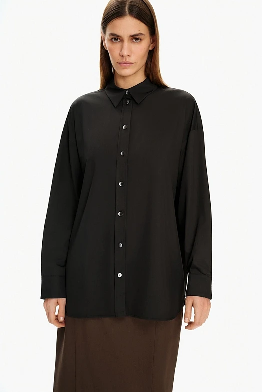 Рубашка базовая бамбук (Вискоза бамбук арт.1622 Черный 70% бамбук, 26% хлопок, 4% п/э; Размер: L)