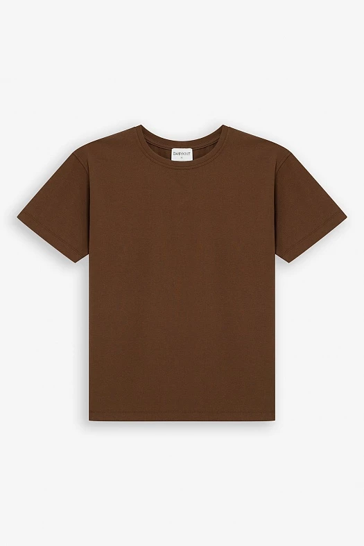 Футболка со смещённым плечевым швом (Рибана арт.1701 Коричневый 95% хлопок, 5% эластан; Размер: M)