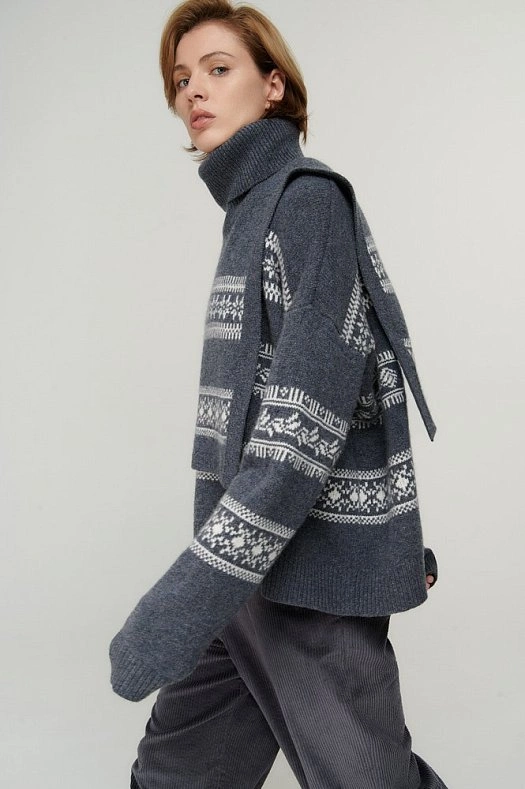 Манишка из шерсти с орнаментом (100% шерсть Серый меланж; Размер: OS)