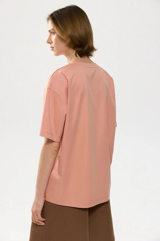 Футболка оверсайз с шёлком (Трикотаж с модалом и шелком арт.1872 Лососевый 65% хлопок, 30% модал, 5% шелк; Размер: M)