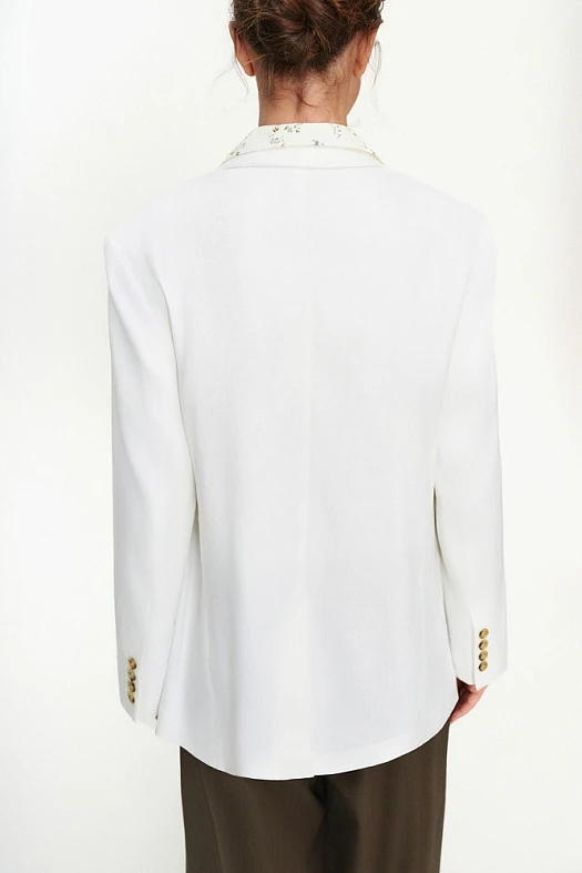 Жакет однобортный изо льна (55% лен, 42% вискоза, 3% п/э Молочный; Размер: L)