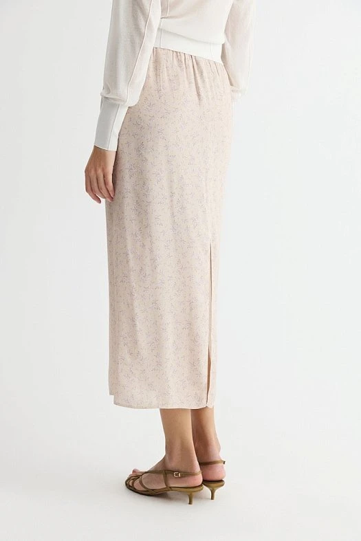 Юбка миди в бельевом стиле с цветочным принтом (Вискоза струящаяся принт цвета арт.1918 Бежевый 100% вискоза; Размер: M)
