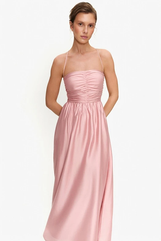 Платье макси с драпировкой и открытой спиной (Тенсел арт.2008 Розовый 90% тенсел, 10% п/э; Размер: L)