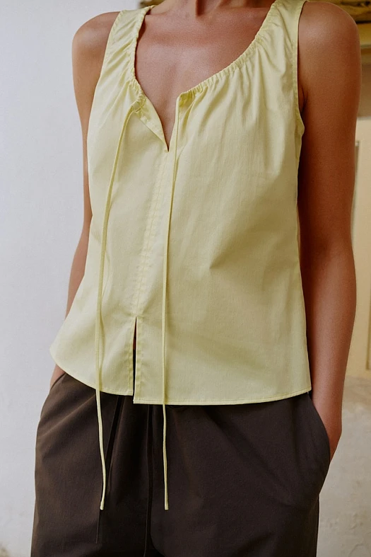 Топ на кулиске из хлопка (Хлопок арт.1687 Желтый 65% хлопок, 32% п/э, 3% эластан; Размер: L)