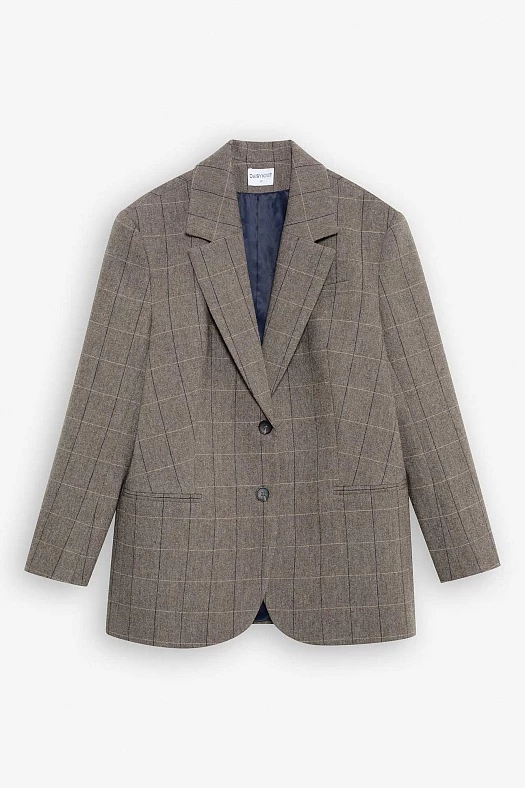 Жакет оверсайз однобортный (Шерсть клетка арт.1583 Тауп 65% шерсть, 35% п/э; Размер: S)