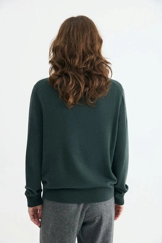 Джемпер базовый из шерсти с кашемиром (90% шерсть, 10% кашемир Темно-зеленый; Размер: XS-S)