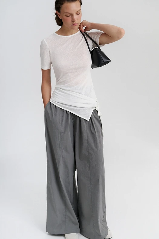Брюки широкие с эластичным поясом из хлопка (65% хлопок, 35% нейлон Серый; Размер: M-L)