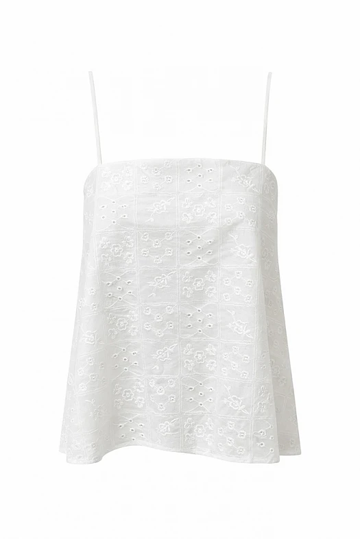 Топ на тонких бретелях из хлопка Broderie Anglaise (Хлопок с вышивкой арт.2010 Белый 100% хлопок; Размер: OS)