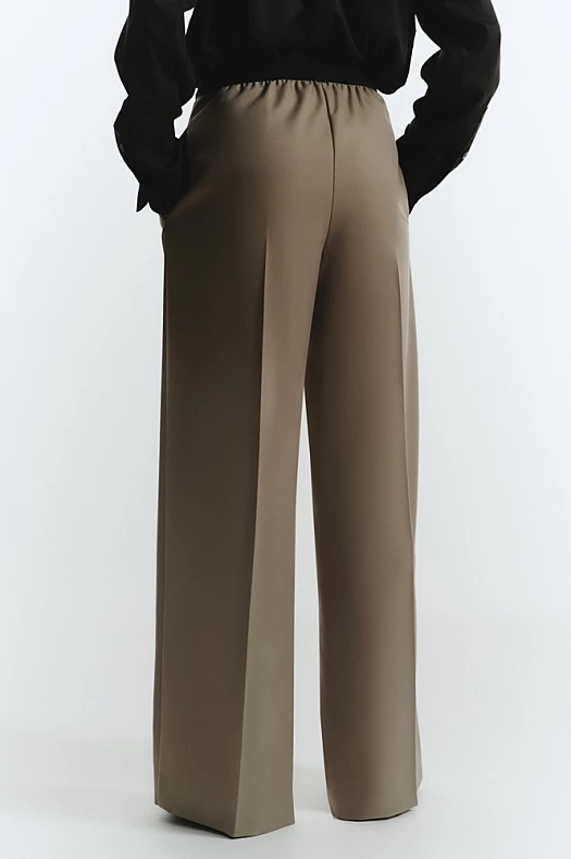 Брюки широкие с эластичным поясом  (Вискоза стрейч арт.1627 Тауп 67% вискоза, 28% п/э, 5% эластан; Размер: L)