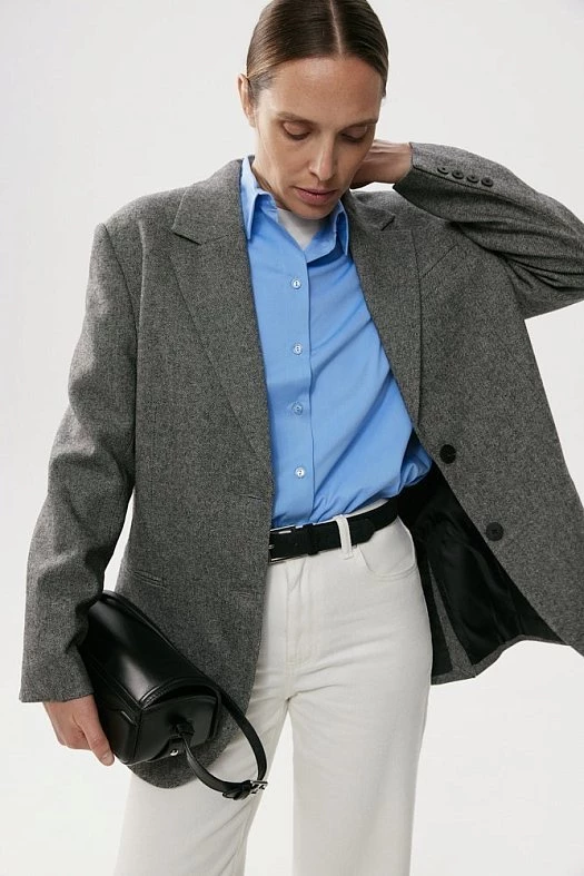 Жакет оверсайз однобортный из шерсти (50% шерсть, 50% п/э Серый; Размер: S)