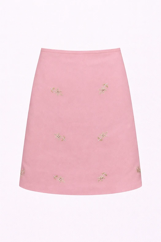Юбка А-силуэта с вышивкой (79% вискоза, 17% хлопок, 4% эластан Розовый; Размер: L)