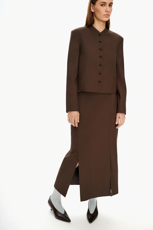 Юбка миди прямого силуэта (Вискоза стрейч арт.1808 Шоколадный 67% вискоза, 28% п/э, 5% эластан; Размер: L)