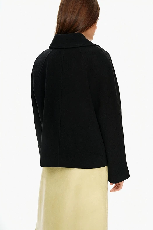 Пальто укороченное из шерсти с кашемиром (Драп гладкий с кашемиром арт.313 Черный 90% шерсть, 10% кашемир; Размер: S)
