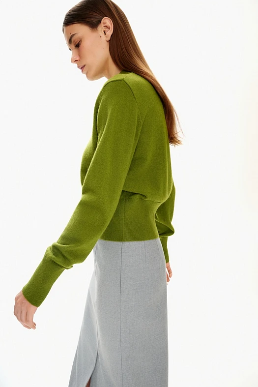 Кардиган с отложным воротником (35% шерсть, 50% нейлон, 15% акрил Зеленый; Размер: M-L)