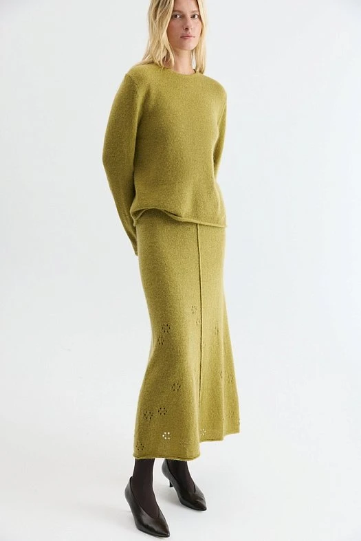 Юбка вязаная с мохером (20% мохер, 25% шерсть, 25% акрил, 30% нейлон Лайм; Размер: M)