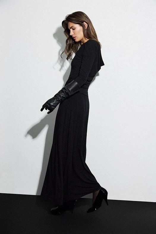 Юбка макси из трикотажа с люрексом (Трикотаж фактурный с люрексом арт.1964 Черный 74% вискоза, 10% нейлон, 8% эластан, 8% люрекс; Размер: S)