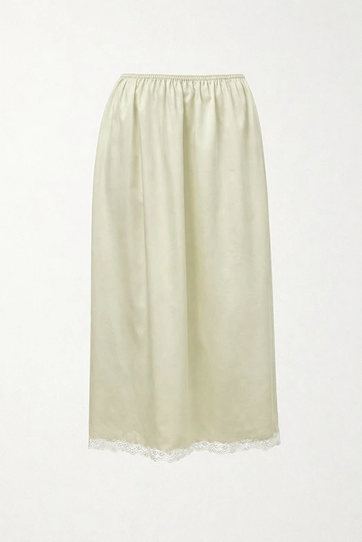 Юбка миди в бельевом стиле с кружевом (Тенсел арт.1994 Бежевый 100% тенсел; Размер: L)