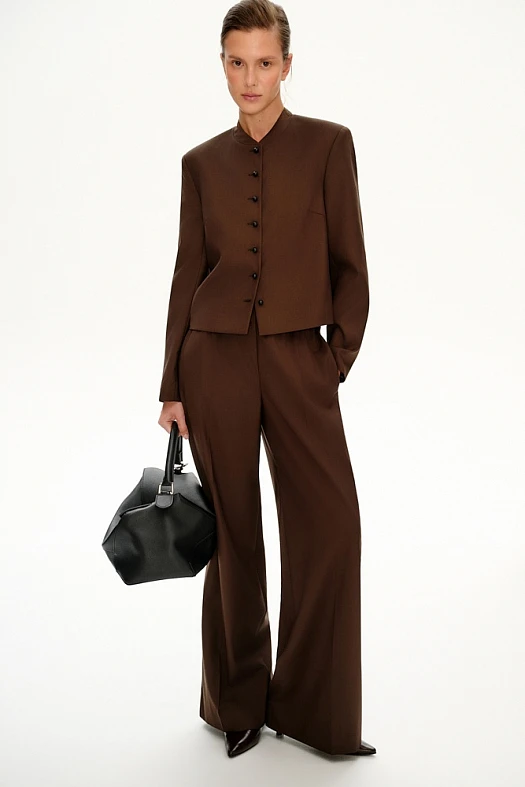 Брюки широкие с эластичным поясом (Вискоза стрейч арт.1808 Шоколадный 67% вискоза, 28% п/э, 5% эластан; Размер: XS)