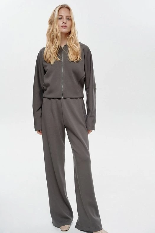 Брюки трикотажные меланж (Джерси арт.1843 Серо-зеленый 75% вискоза, 13% нейлон, 12% эластан; Размер: S)