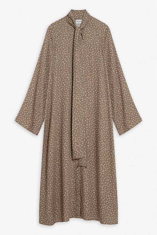 Платье миди с воротником аскот (Вискоза струящаяся принт геометрия арт.1709 Тауп/розовый 100% вискоза; Размер: L)