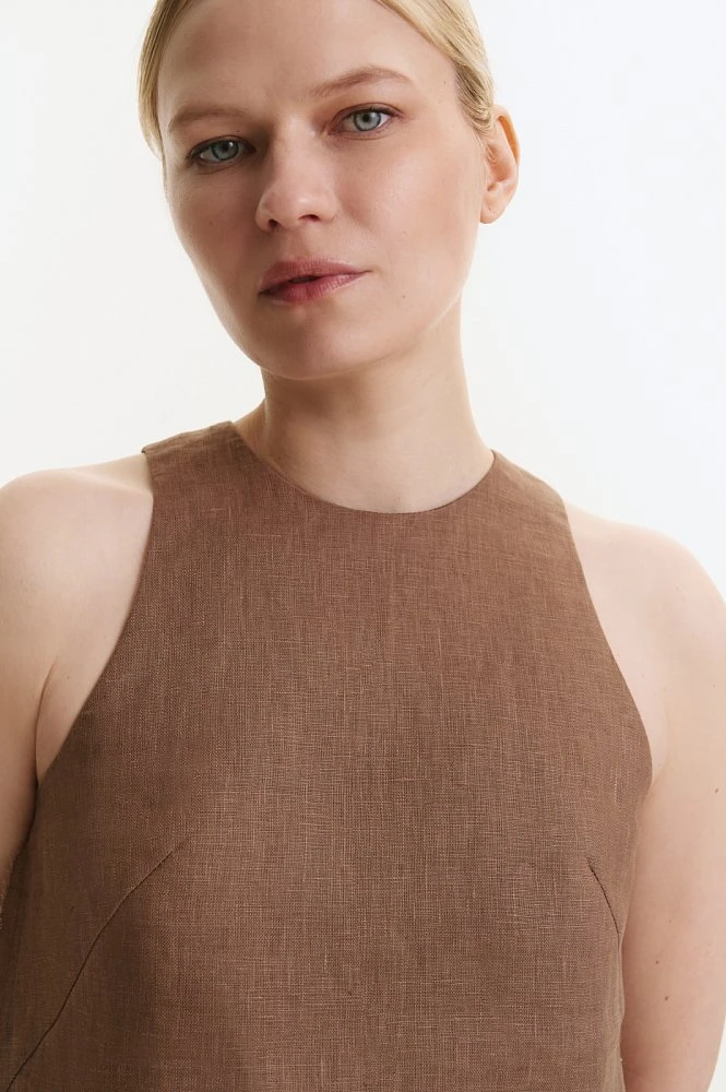 Топ изо льна с необработанным краем