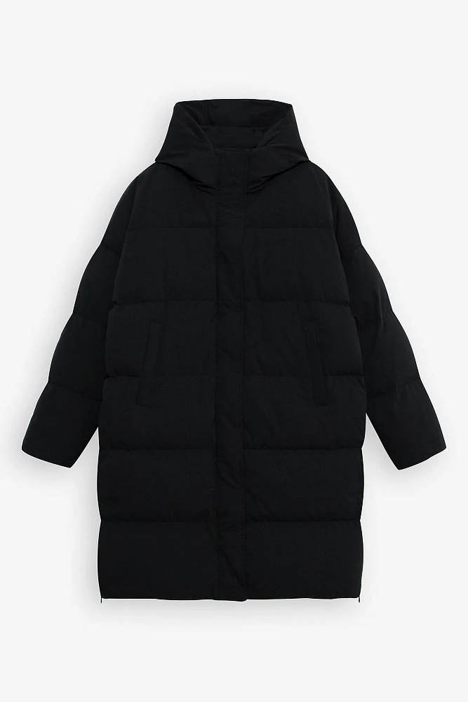 Пуховик миди с капюшоном