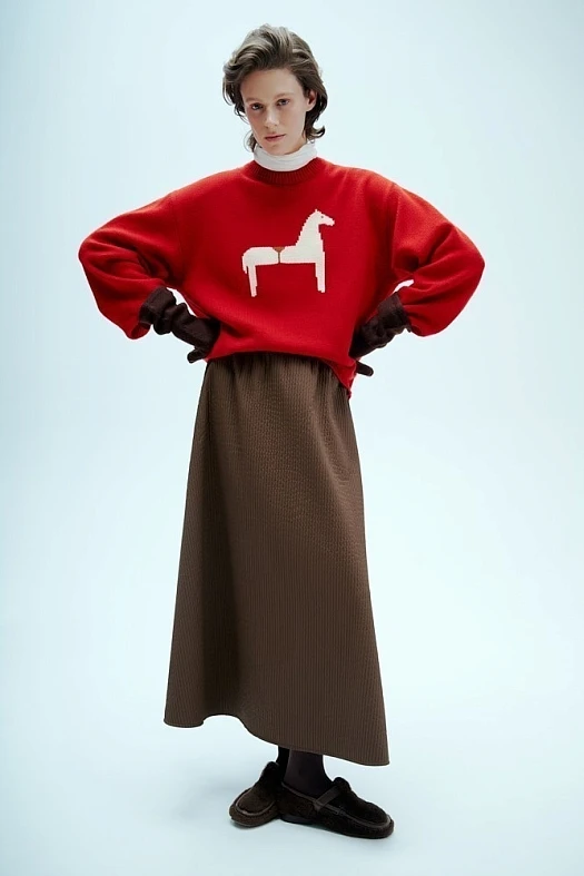 Джемпер из шерсти с принтом (50% шерсть, 30% акрил, 20% нейлон Красный; Размер: XS-S)